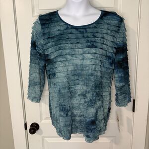 ELEMENTS WOMENS SIZE XL BLOUSE TEAL BLUE LAYERED RUFFLED MERMAID  TOP NWT ($40)